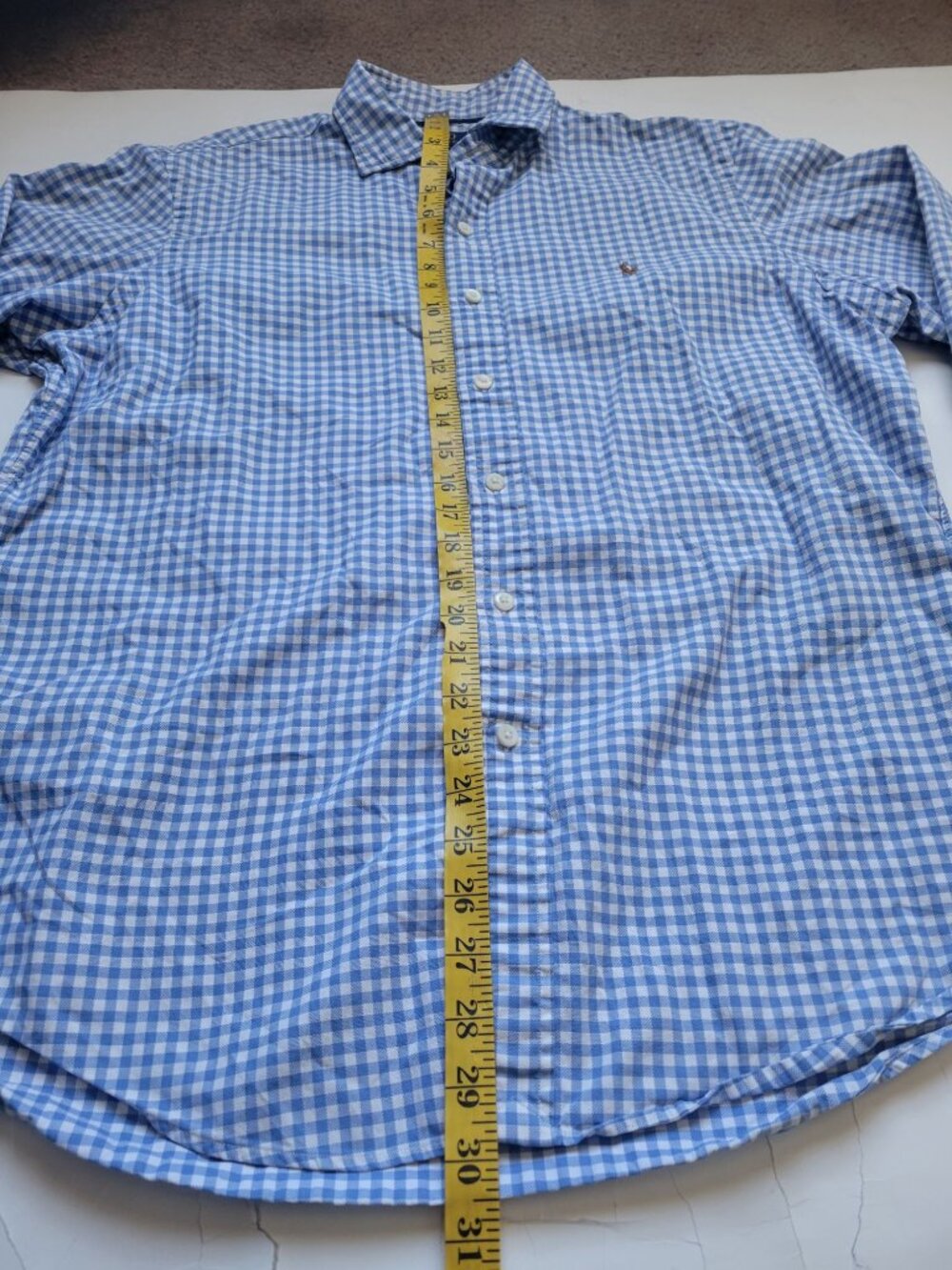 Polo Ralph Lauren Luxury Oxford Blue Gingham Long Sleeve Button Down Shirt Sz L - Picture 7 of 8